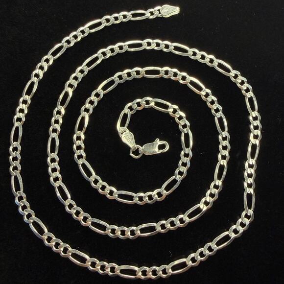 Unbranded Other - Solid 925 Italian Sterling Silver Figaro Chain Necklace 22" Long 4.5mm Long